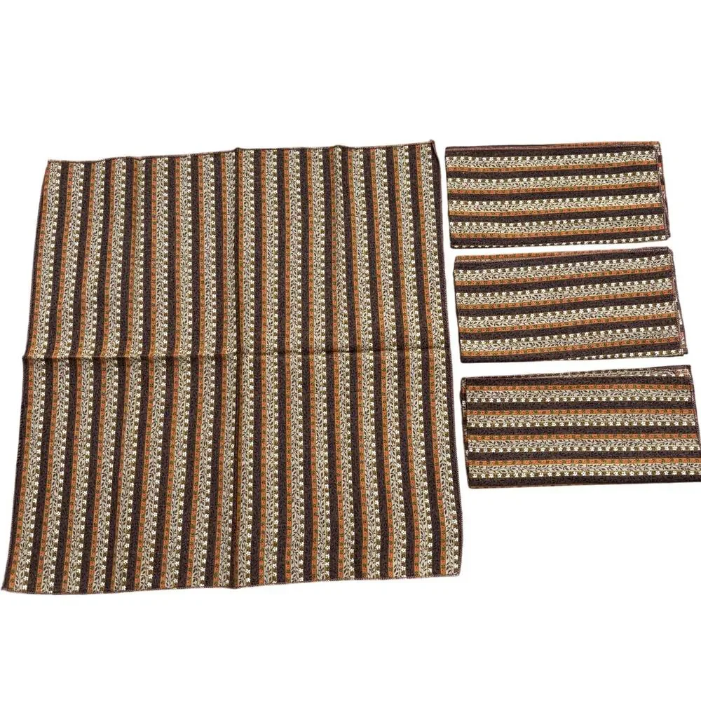 Cloth napkins 1970's tribal Boho brown cream orange stripe square cotton blend 4